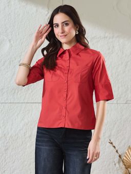 Latin Quarters - Red Solid Cotton Shirt