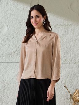 Latin Quarters - Beige Embellished Polyester Regular Top