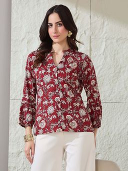 Latin Quarters - Maroon Printed Viscose Shirt
