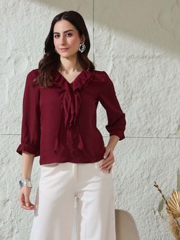 Latin Quarters - Maroon Solid Polyester Regular Top