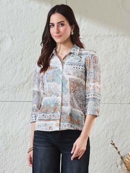 Latin Quarters - Blue Printed Polyester Shirt