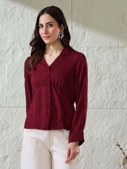 Latin Quarters - Maroon Solid Polyester Shirt