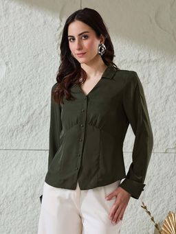 Latin Quarters - Green Solid Polyester Shirt