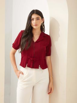 Latin Quarters - Maroon Solid Polyester Shirt