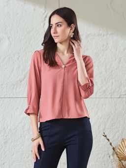 Latin Quarters - Peach Solid Polyester Regular Top