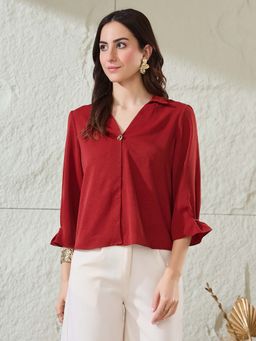 Latin Quarters - Red Solid Polyester Regular Top