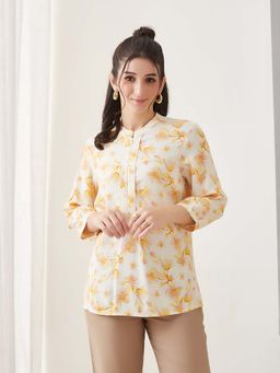 Latin Quarters - Yellow Printed Viscose Regular Tunic