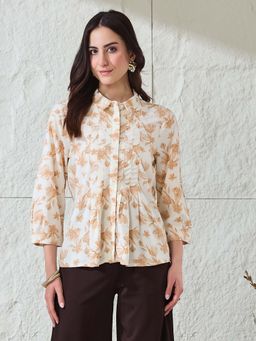 Latin Quarters - Beige Printed Rayon Regular Tunic