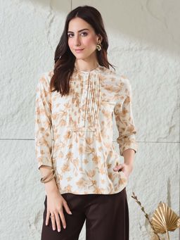 Latin Quarters - Beige Printed Rayon Regular Tunic