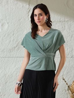Latin Quarters - Green Embellished Polyester Regular Top