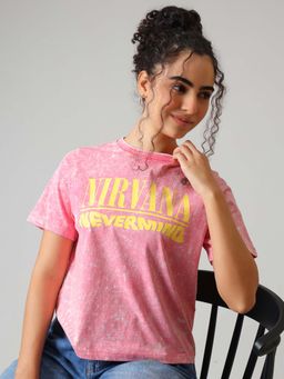 Free Authority - Pink Printed Cotton Relaxed T-shirt