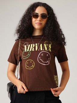 Free Authority - Brown Printed Cotton Relaxed T-shirt
