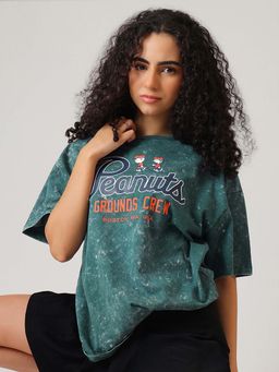Free Authority - Green Printed Cotton Oversized T-shirt