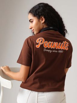 Free Authority - Brown Printed Cotton Relaxed T-shirt