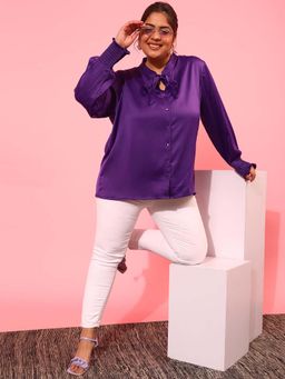 CURVY STREET - Purple Solid Polyester Shirt