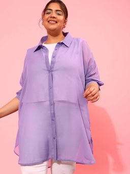 CURVY STREET - Lavender Solid Polyester Shirt