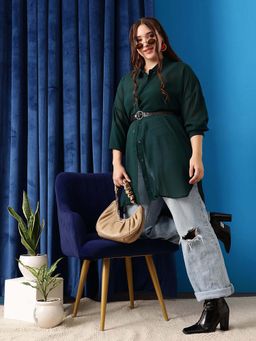CURVY STREET - Green Solid Polyester Shirt