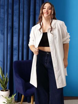 CURVY STREET - White Solid Cotton Shirt