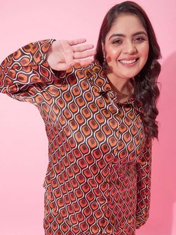 CURVY STREET - Brown Printed Polyester Shirt