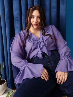 CURVY STREET - Lavender Solid Polyester Shirt