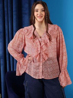 CURVY STREET - Rust Printed Polyester Shirt