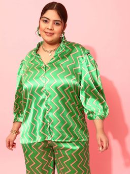 CURVY STREET - Green Printed Polyester Shirt