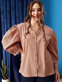 CURVY STREET - Peach Solid Polyester Shirt
