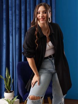 CURVY STREET - Black Solid Cotton Shirt