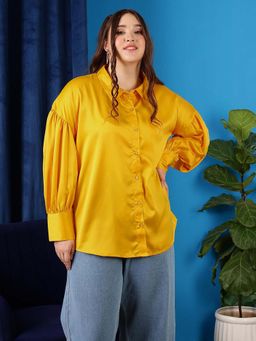 CURVY STREET - Yellow Solid Polyester Shirt