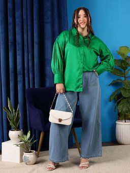 CURVY STREET - Green Solid Polyester Shirt