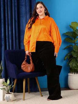 CURVY STREET - Orange Solid Polyester Shirt