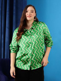 CURVY STREET - Green Printed Polyester Shirt