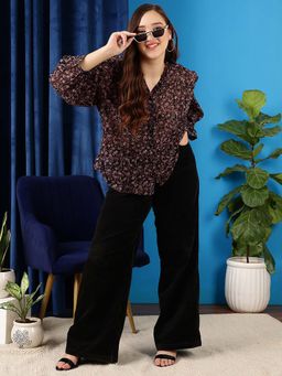 CURVY STREET - Brown Floral Polyester Shirt