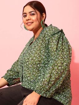 CURVY STREET - Green Floral Polyester Shirt