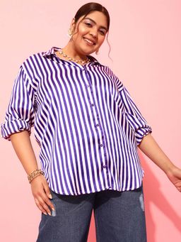CURVY STREET - Purple Stripes Polyester Shirt