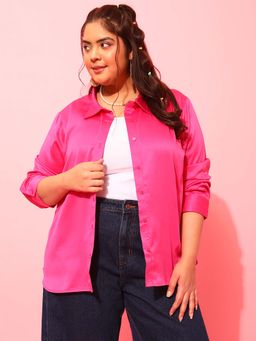 CURVY STREET - Pink Solid Polyester Shirt