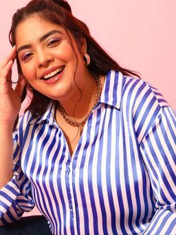 CURVY STREET - Blue Stripes Polyester Shirt