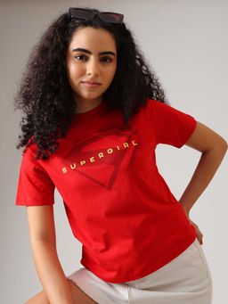 Free Authority - Red Printed Cotton Relaxed T-shirt