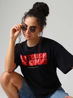 Free Authority - Black Printed Cotton Oversized T-shirt