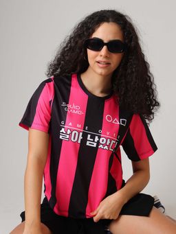 Free Authority - Pink Stripes Polyester Relaxed T-shirt