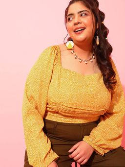 CURVY STREET - Yellow Floral Polyester Regular Top