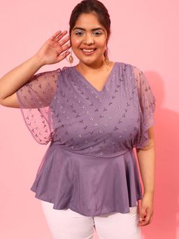 CURVY STREET - Lavender Embellished Polyester Regular Top