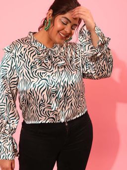 CURVY STREET - Beige Animal Print Polyester Regular Top
