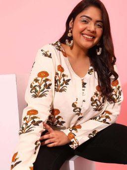 CURVY STREET - Off White Floral Polyester Regular Top