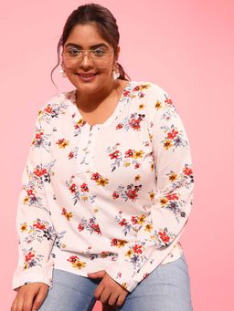 CURVY STREET - White Floral Polyester Regular Top