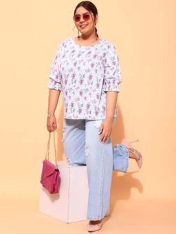 CURVY STREET - White Floral Polyester Regular Top