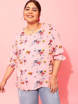 CURVY STREET - Pink Floral Polyester Regular Top