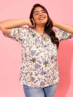 CURVY STREET - Off White Floral Polyester Regular Top