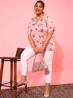 CURVY STREET - Pink Floral Polyester Regular Top