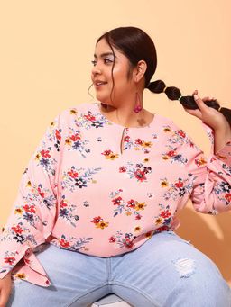 CURVY STREET - Pink Floral Polyester Regular Top